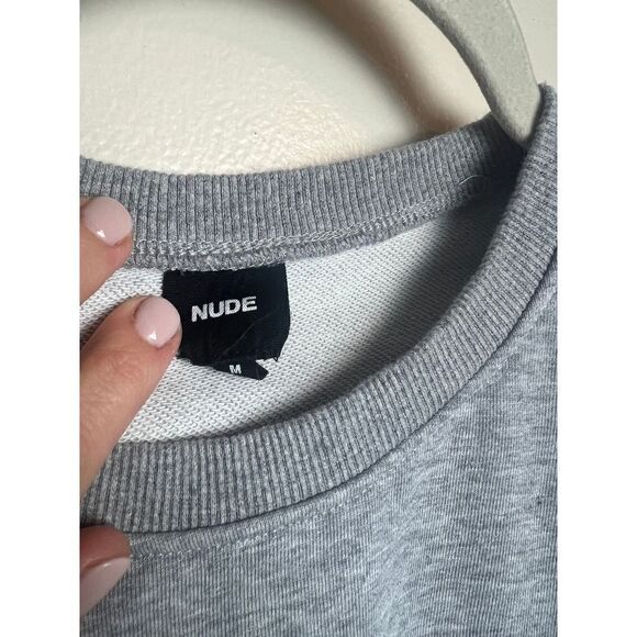 NUDE Grey Shredded Crop Sweatshirt Sz. M - Picture 2 of 6